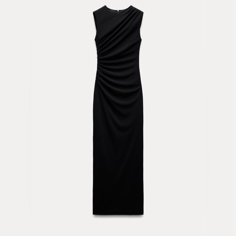 Zara draped midi dress black size S NWOT